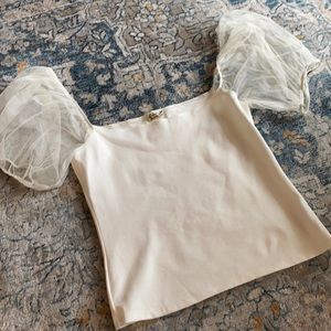 Sheer puff sleeve tank top